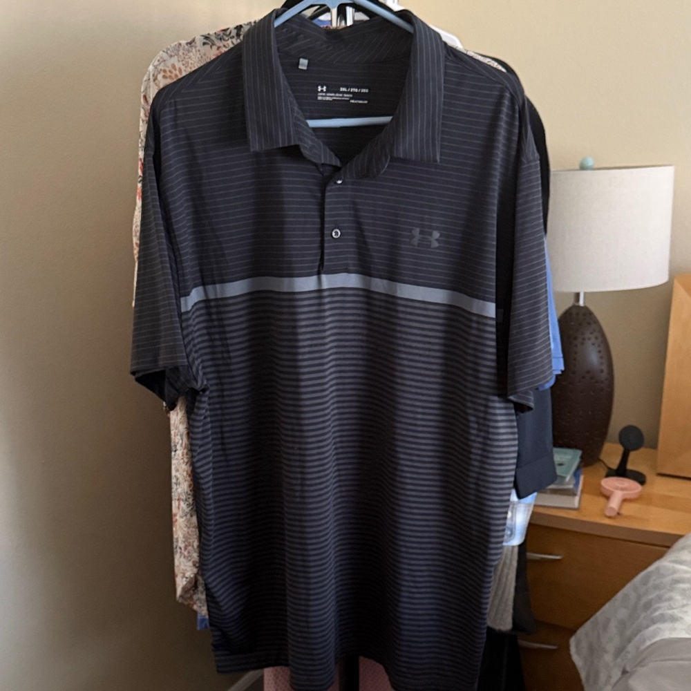 Under Armour Men's Striped Black Polo Shirt 2XL
